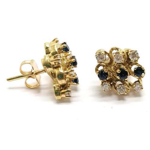 724 - 18ct hallmarked gold sapphire & diamond set earrings (1 back is non-gold) - 4.1g total weight