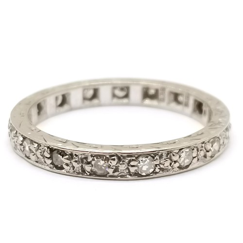 728 - 18ct hallmarked white gold diamond full eternity ring - size O & 3.5g total weight