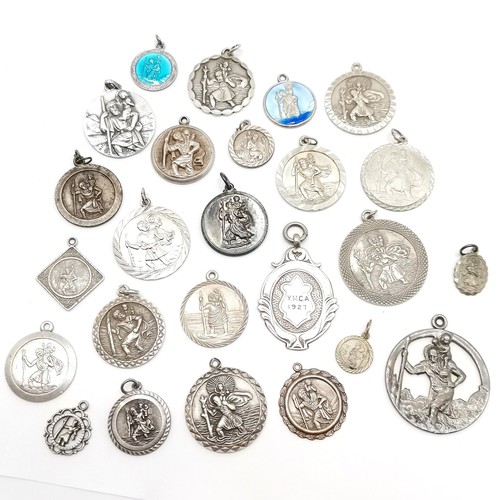 730 - Qty of silver St Christopher medallions / pendants inc enamel Georg Jensen etc ~ total weight (lot) ... 