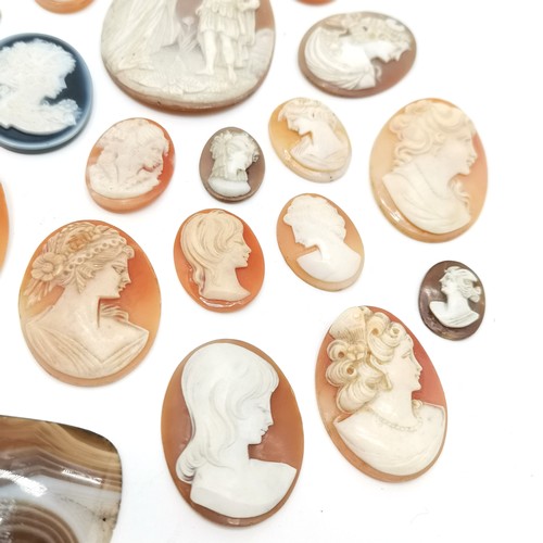 732 - Collection of mostly hand carved cameo loose shell cameos inc antique, hardstone etc - largest cameo... 