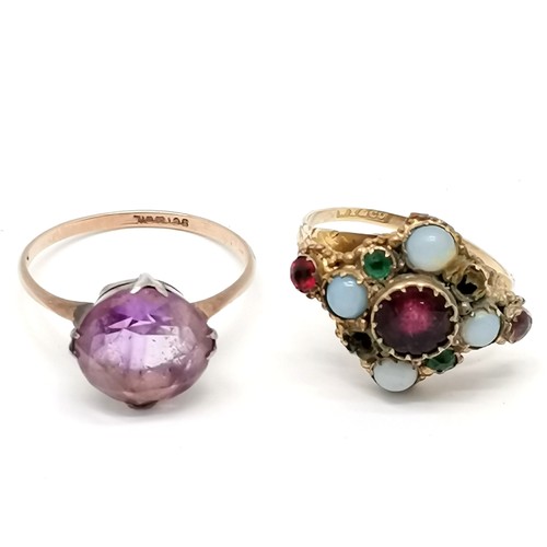 735 - 2 x antique rings - 9ct & silver amethyst stone set & paste set by WY&Co t/w antique double portrait... 