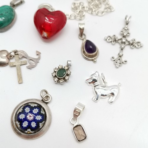 748 - Qty of mostly silver pendants inc Caithness, Clogau fob with heart & daffodil, antique swivel fob se... 