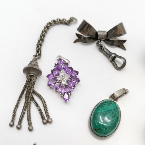 748 - Qty of mostly silver pendants inc Caithness, Clogau fob with heart & daffodil, antique swivel fob se... 