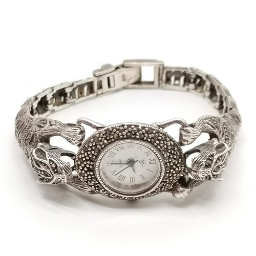 753 - 800 silver stone set bracelet t/w silver watch with unusual marcasite set tigers bracelet ~ total we... 