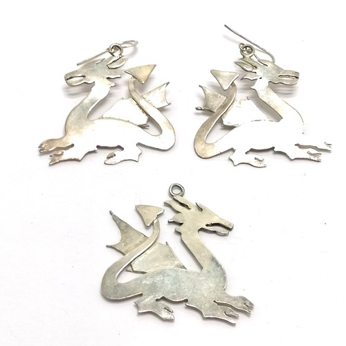 767 - Unmarked silver hand crafted dragon earrings & pendant (4.5cm) set - total weight 20g - SOLD ON BEHA... 