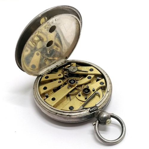 803 - Antique silver cased ladies fob watch 35mm case with engraved detail - running at time of listing bu... 