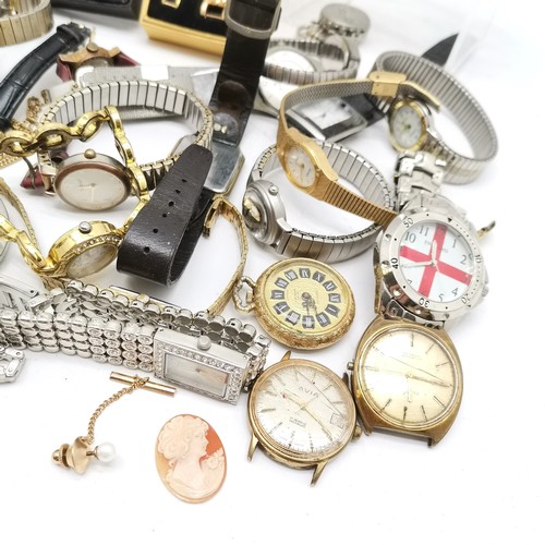 809 - Qty of mostly quartz wristwatches inc England dial, pocket watch etc - for spares / repairs