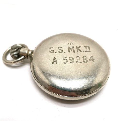 821 - c.WWII military nickel cased pocket watch with military markings to back G.S.MK.II - 48mm case & has... 