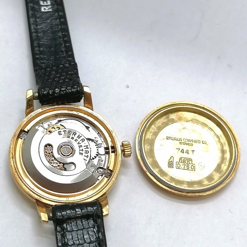 832 - Eterna-matic Sahida automatic mid size 18ct gold wristwatch (22mm case) in original retail box - has... 