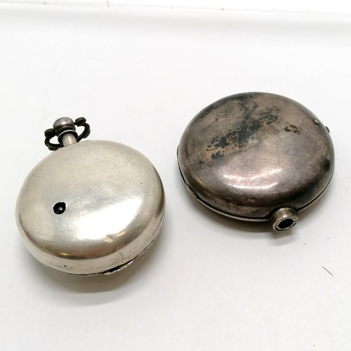 834 - Antique silver pair cased fusee pocket watch (outer case 55mm diameter) - has dents to case & some l... 