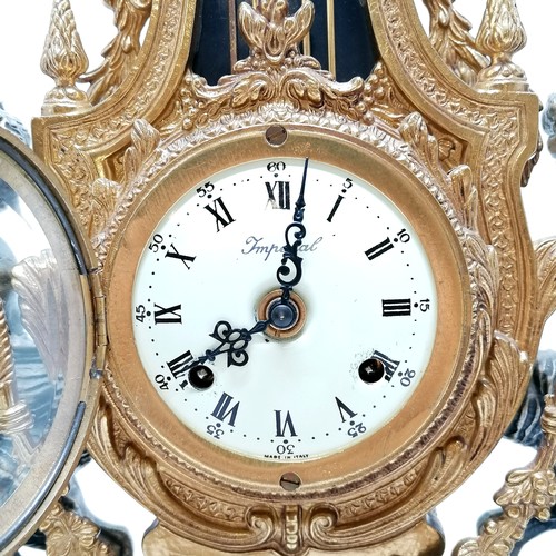 837 - Italian Rococo style clock garniture with cherub with cloven hoof detail in gilt & silvered metal wi... 