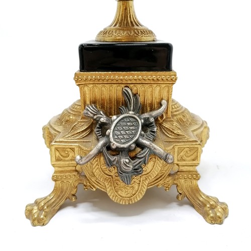 837 - Italian Rococo style clock garniture with cherub with cloven hoof detail in gilt & silvered metal wi... 