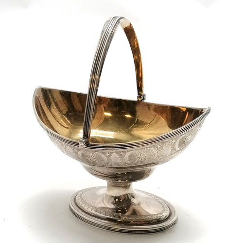 851 - 1800 Georgian silver basket with lemon gilding & swing handle by Peter, Ann & William Bateman - 13.5... 