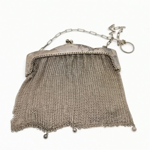 854 - Antique silver ring purse (total weight 37g), glass lidded pot (with silver collar), Alpacca mesh pu... 