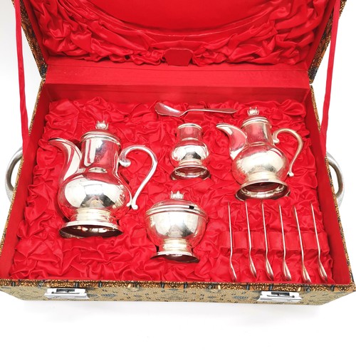 855 - Yogya (Indonesia) 800 silver coffee set with tray in fitted case - silver weight 2392g and case 45cm... 