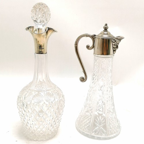 862 - 1912 silver mounted cut glass decanter with triple pouring detail to top - 33.5cm high (no obvious d... 