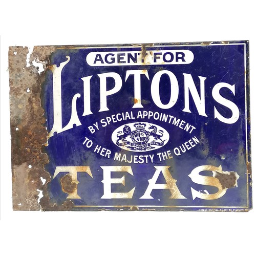 117 - Antique Liptons Tea enamel advertising sign (with royal cypher) - 47cm x 33cm ~ has obvious losses