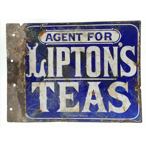 118 - Antique Liptons Tea enamel advertising sign - 47cm x 35cm ~ has obvious losses & surface abrasions