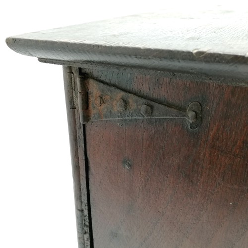 123 - Antique (18th century) oak table spice cabinet with fielded panel door & original rattail hinges ter... 