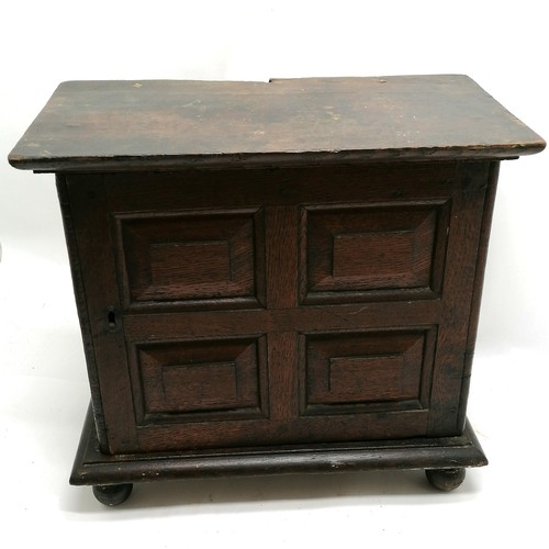 123 - Antique (18th century) oak table spice cabinet with fielded panel door & original rattail hinges ter... 