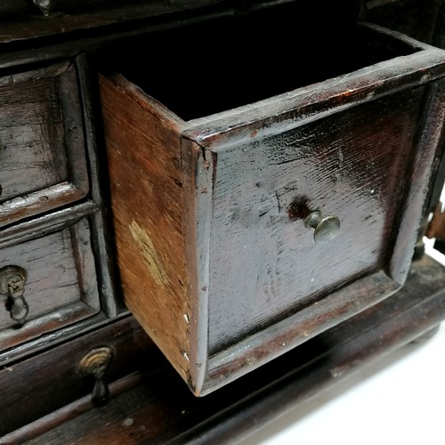 123 - Antique (18th century) oak table spice cabinet with fielded panel door & original rattail hinges ter... 