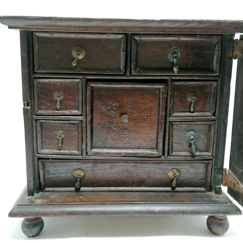 123 - Antique (18th century) oak table spice cabinet with fielded panel door & original rattail hinges ter... 