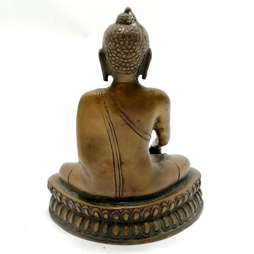 128 - Solid bronze cast seated Buddha figure - 19.5cm high