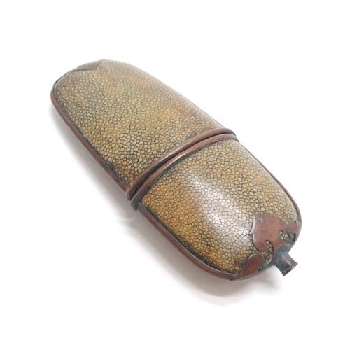 134 - Antique Chinese shagreen covered travelling case with brass mounts - 17.5cm x 7.5cm and has signs of... 