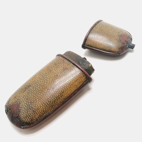 134 - Antique Chinese shagreen covered travelling case with brass mounts - 17.5cm x 7.5cm and has signs of... 