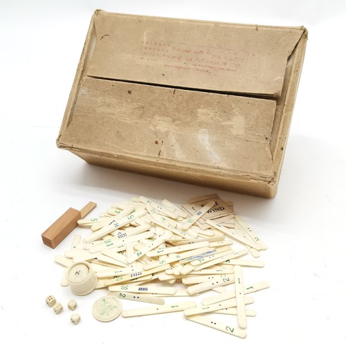 147 - Bamboo and bone Mah-jong set in it's original retail cardboard box 21cm x 14cm x 7cm counters are 3c... 