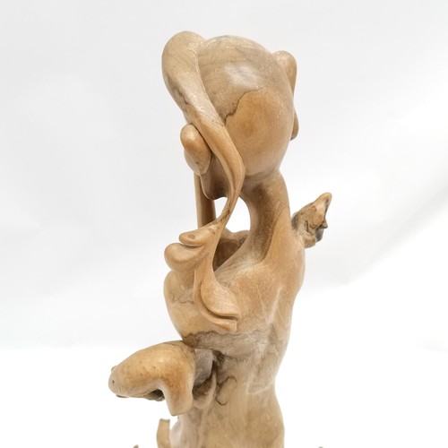 154 - Asian root carving of a male figure playing an instrument 54cm high