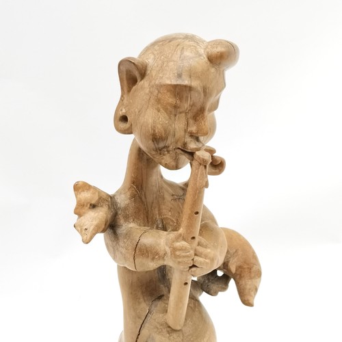 154 - Asian root carving of a male figure playing an instrument 54cm high