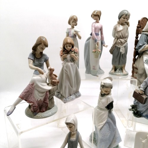 170 - Qty of Lladro figurines + Collectors Society advertising plaque t/w Nao figurine ~ #4865 embroiderer... 