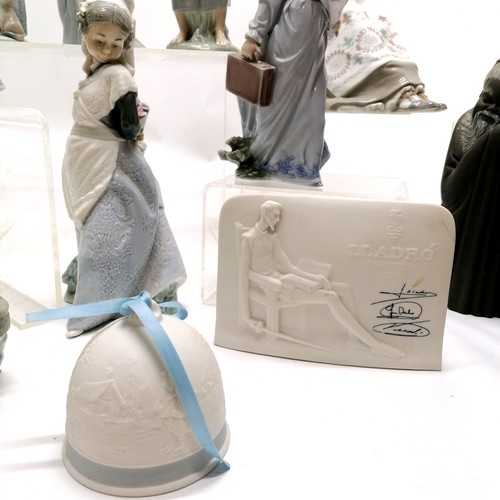 170 - Qty of Lladro figurines + Collectors Society advertising plaque t/w Nao figurine ~ #4865 embroiderer... 