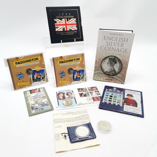 197 - Coins - 2 x Paddington 50p's, Year pack 1994 & 1995, 2006 Isle of Man silver 1 crown proof cpon etc ... 