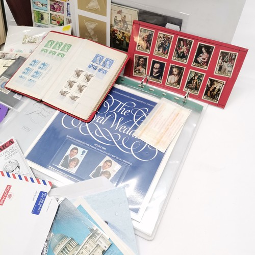 205 - Box of stamps inc Canada album, GB 1970's year sets, stamps on sheets. odd covers etc