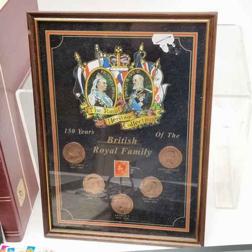 209 - Qty of mostly GB stamps inc red stockbook etc t/w framed Royal family coin montage