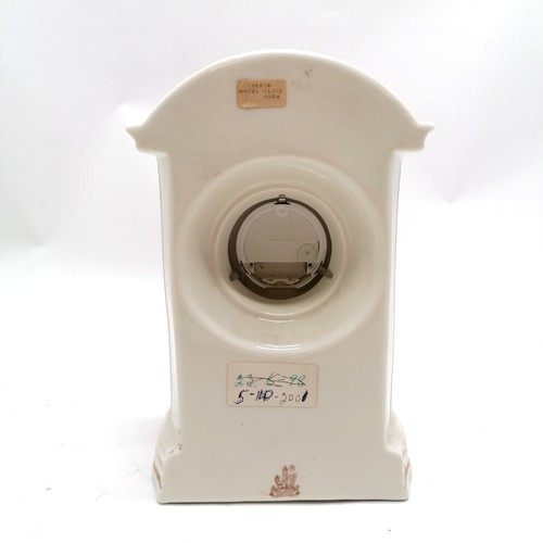 215 - Belleek parian ware mantle clock - 24.5cm high & needs battery