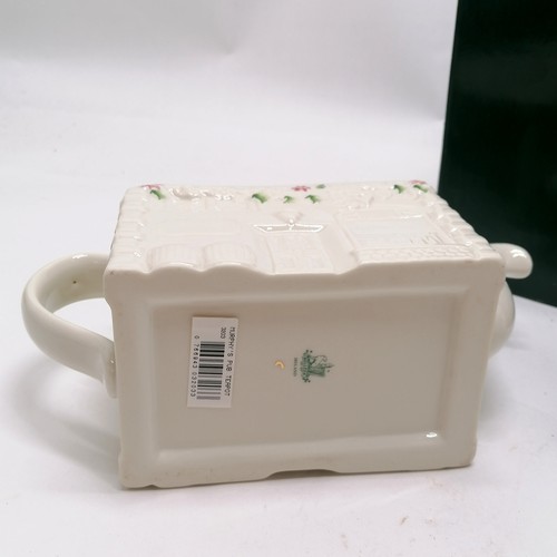 216 - Belleek Murphy's pub teapot in original box - teapot 23cm across & has chip to inside of lid