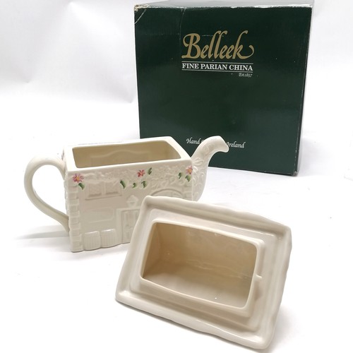 216 - Belleek Murphy's pub teapot in original box - teapot 23cm across & has chip to inside of lid