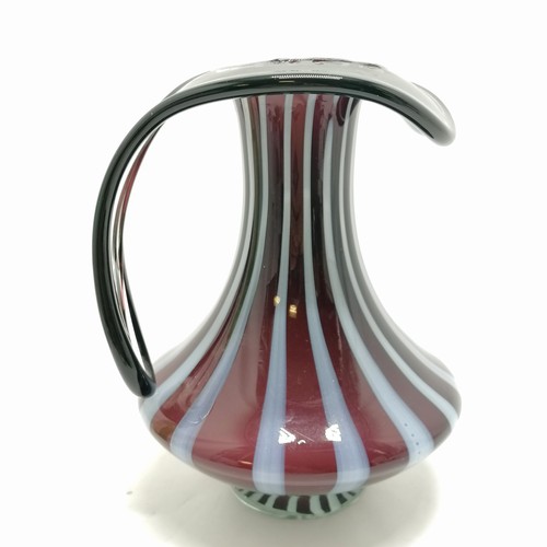 221 - Mid 20th century art glass jug with striped detail - 22cm high