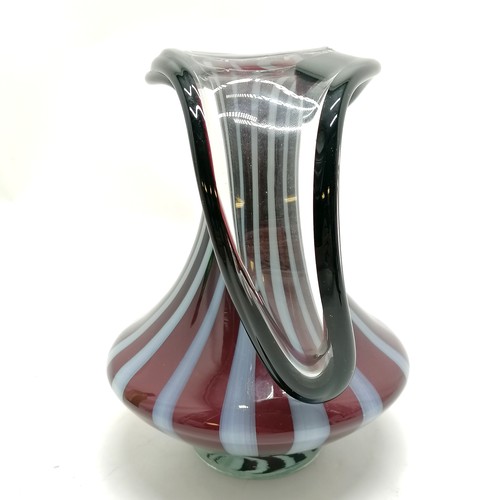 221 - Mid 20th century art glass jug with striped detail - 22cm high