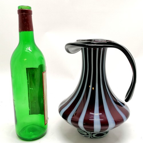 221 - Mid 20th century art glass jug with striped detail - 22cm high