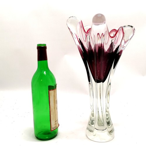 222 - Mid 20th century art glass tall splash vase with purple detail - 36cm high