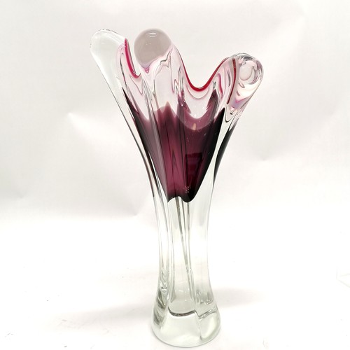 222 - Mid 20th century art glass tall splash vase with purple detail - 36cm high