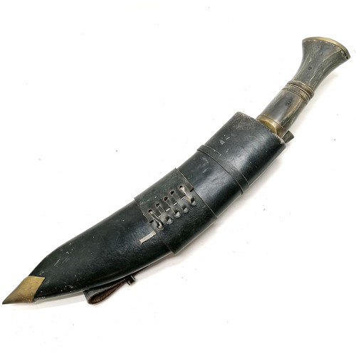 227 - Nepalese kukri with horn handle & stamped 'Ordep Nepal' in original scabbard - 43cm long & missing 1... 