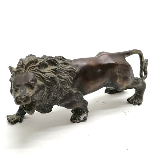 230 - Bronze lion (15cm), spelter elephant (a/f) & cold painted spelter kangaroo (with joey in pouch)