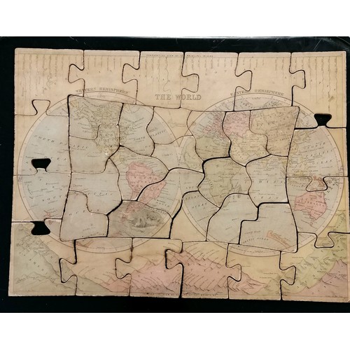 231 - Antique Incidents of travel by land and water reversible jigsaw in original wooden box (19cm x 29cm ... 