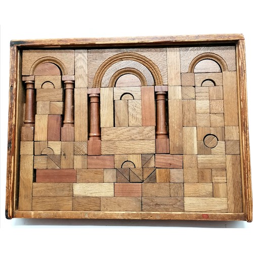 233 - Antique wooden building blocks set in it's original  box 40cm x 30cm x 7cm ~ lid a/f