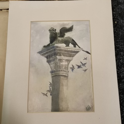 237 - 4 x original drawings in mounts ~ 1878 (with monogram), 1903 lion column by Alice Horton (37.5cm x 2... 